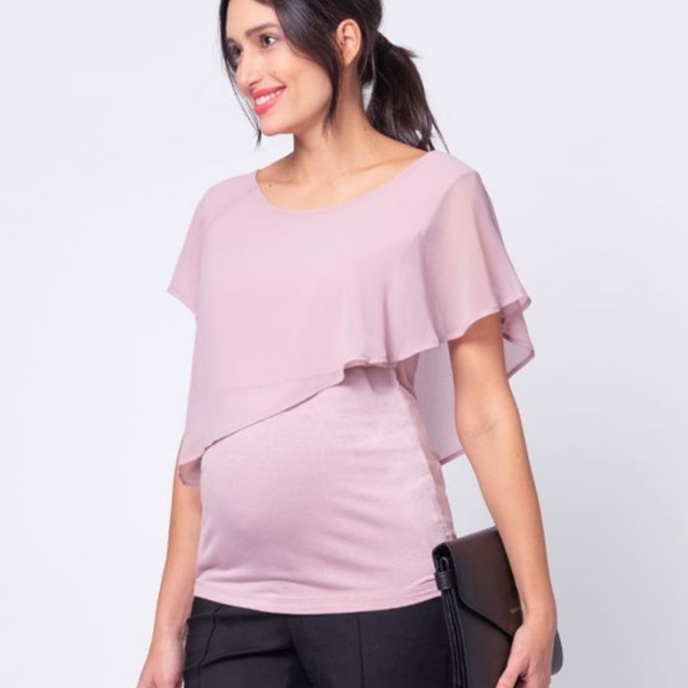 Seraphine blush sheer flutter sleeve nursing maternity top